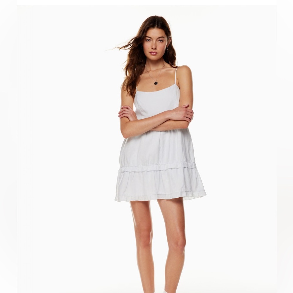 flowy white cotton & linen mini babydoll dress from aritzia (sunday best)